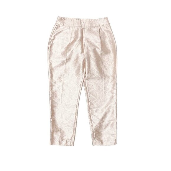 ZARA Women's Metallic Pink High Waist Cropped Cigarette Prom Pants - Picture 4 of 7